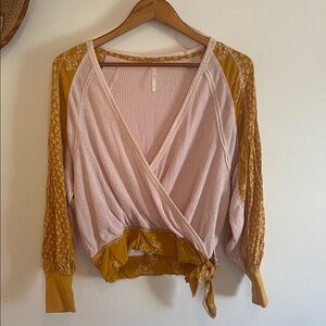 Free People Pink and Mustard Wrap Blouse